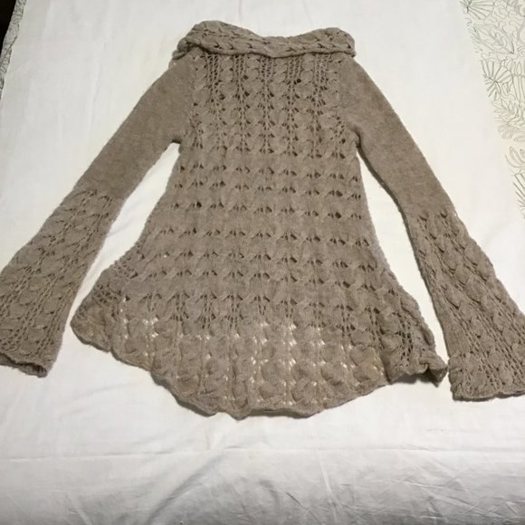 FREE People Open Knit Cowl Neck Asymmetrical Sweater Size M - Picture 4 of 13